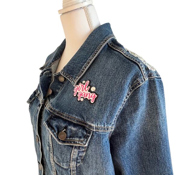Old Navy Jean Jacket Custom Embellished Size XXL Heavy Beading Applique - Picture 4 of 9